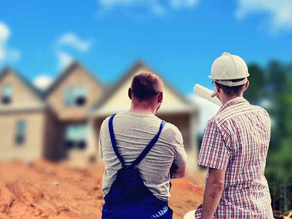 Builders planning home renovation project