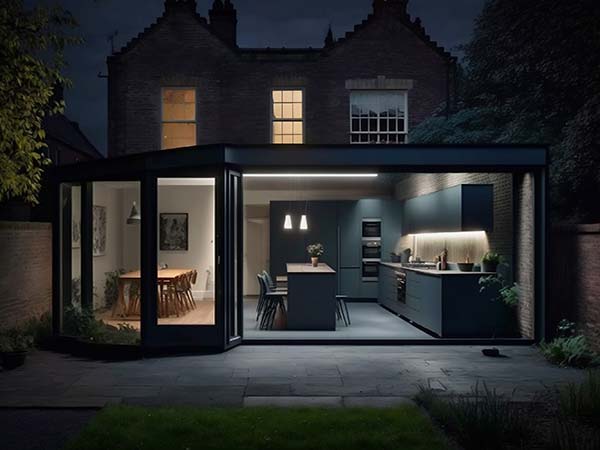 Home extension at night