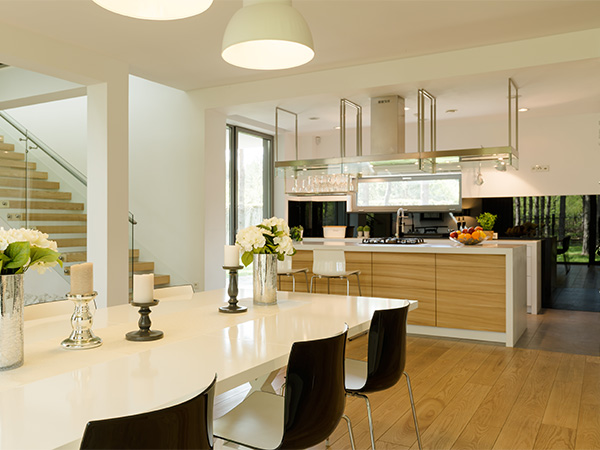 Energy-efficient bespoke kitchen with quartz countertops and smart storage solutions